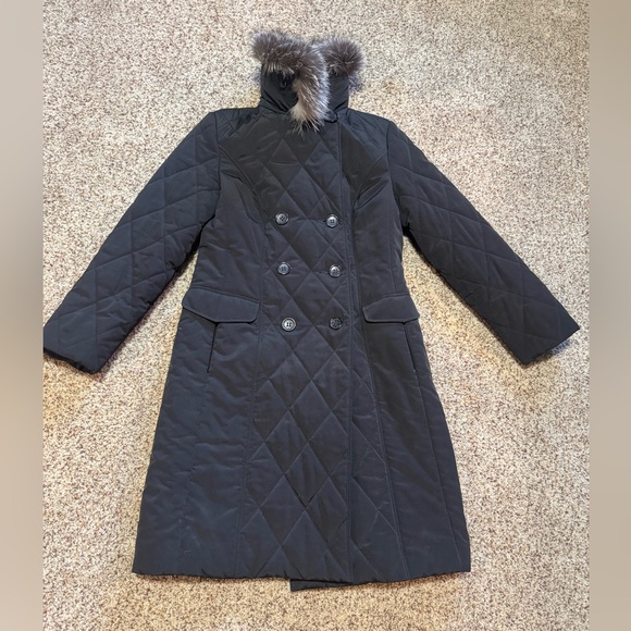 European long puffer coat with fox fur collar , M - Picture 14 of 16